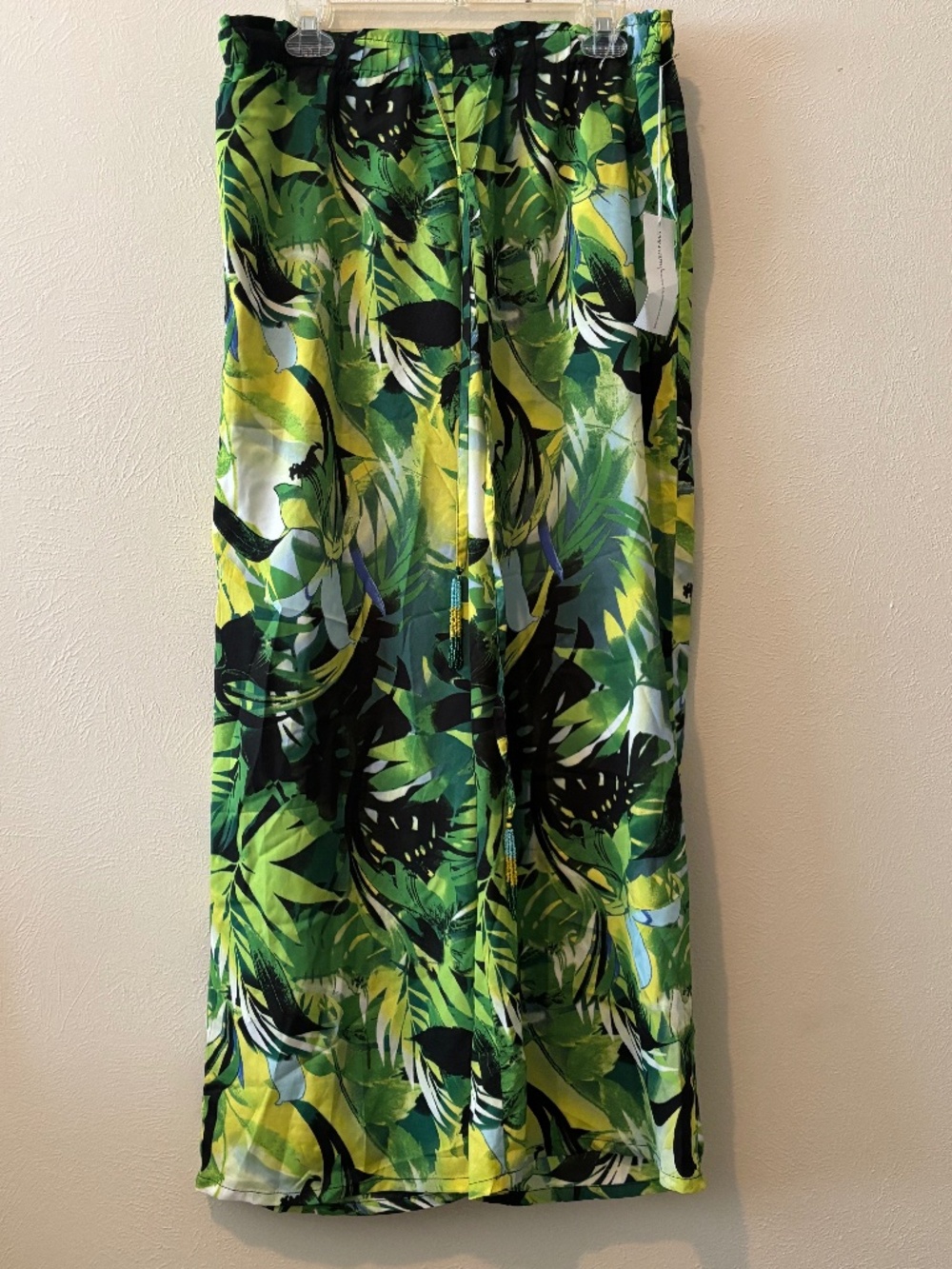 Live 4 Truth Multi-Color Green Tropical Leaf Wide Leg Palazzo Pants - Size L